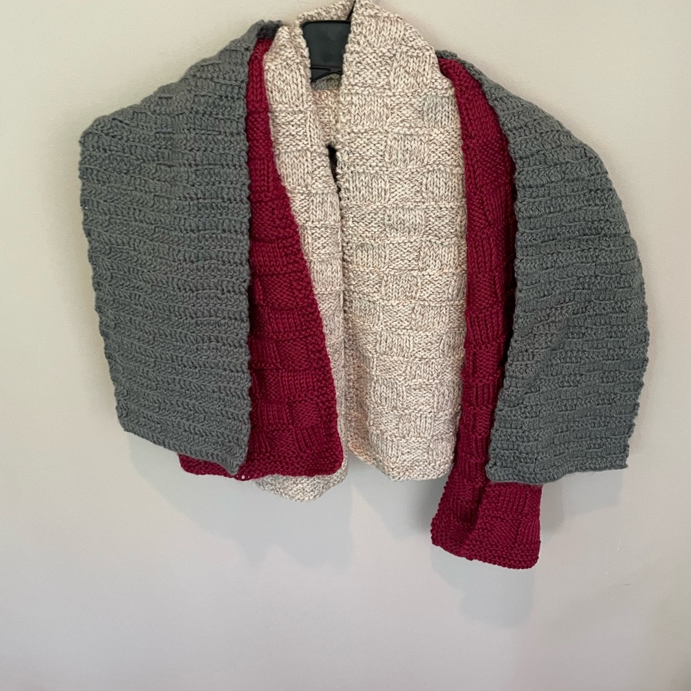 Gray, wine, and Cream Knit Scarves